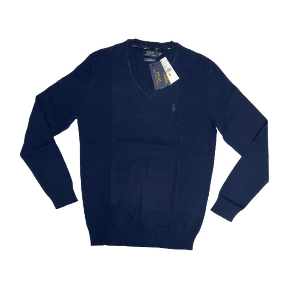 NWT Polo Ralph Lauren Men's V-Neck Wool Sweater Navy Blue Size M, L, XL